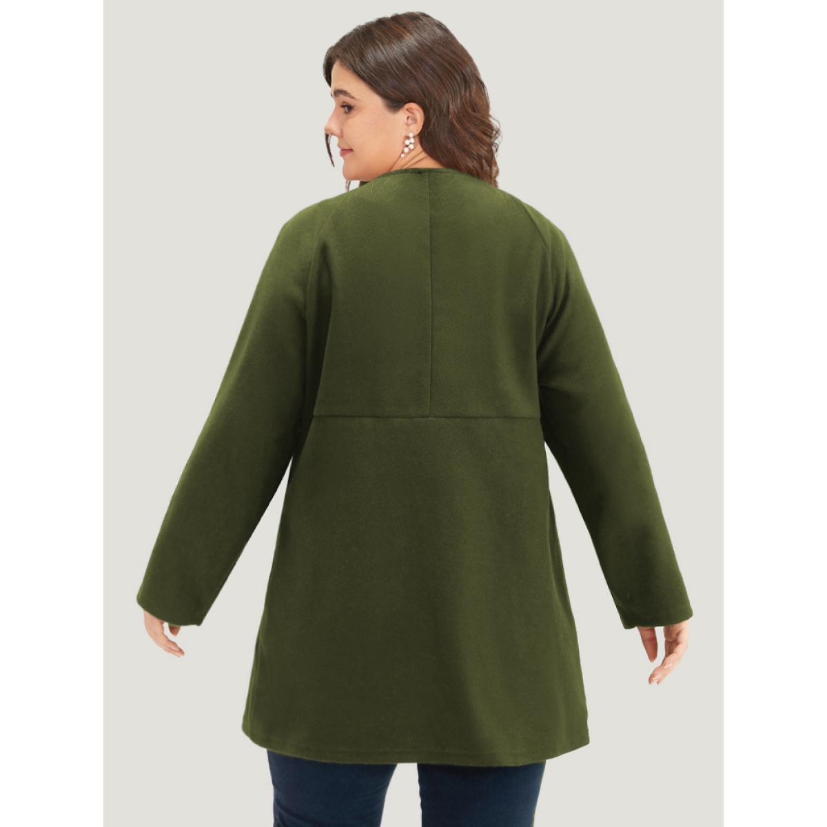 Plus Size Solid Button Detail pocket Coat Women ArmyGreen Casual Plain Ladies Everyday Winter Coats BloomChic 22-24/3X Product Image