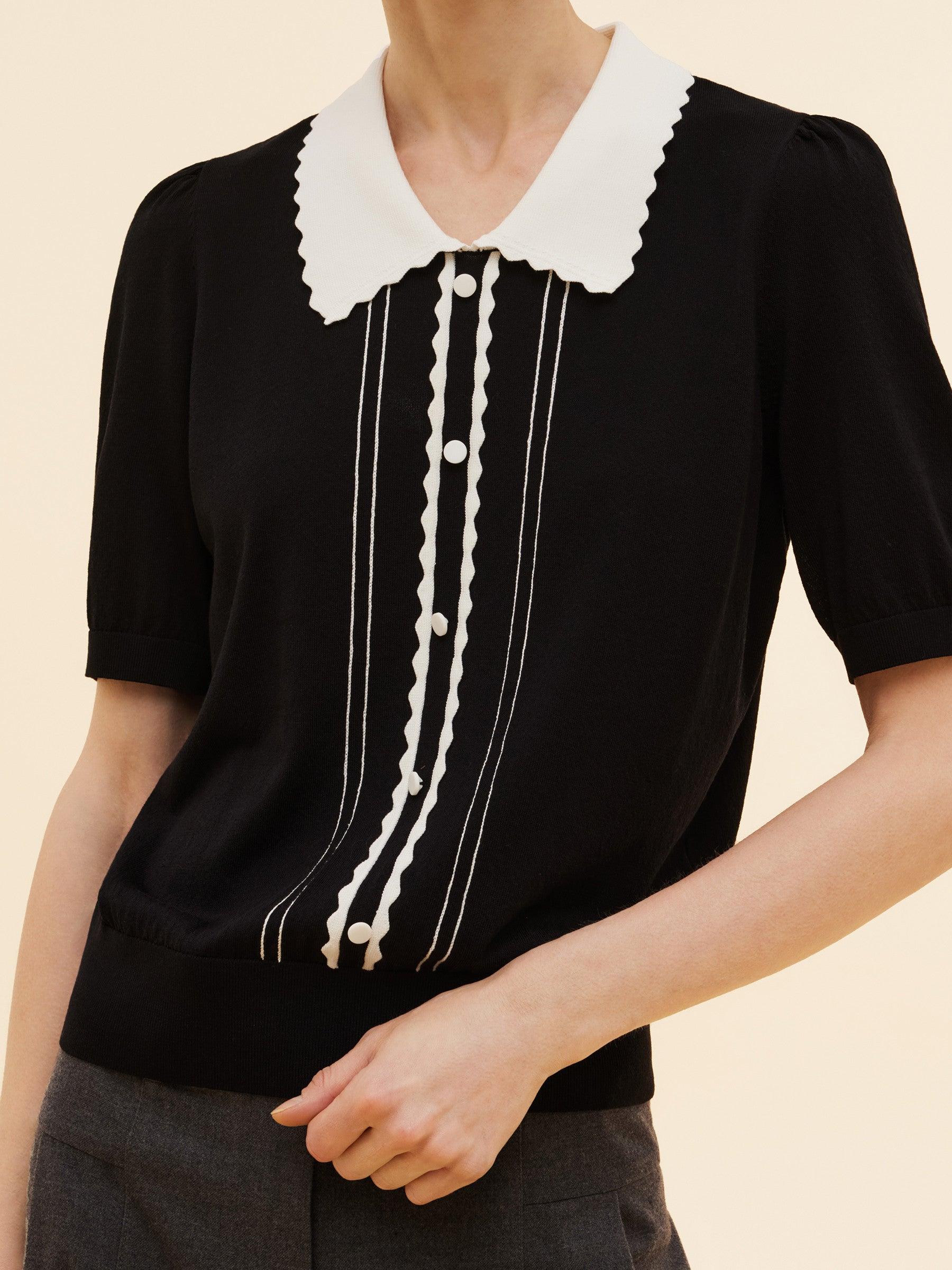 Tencel Blend Color Block Women Knit Top Product Image