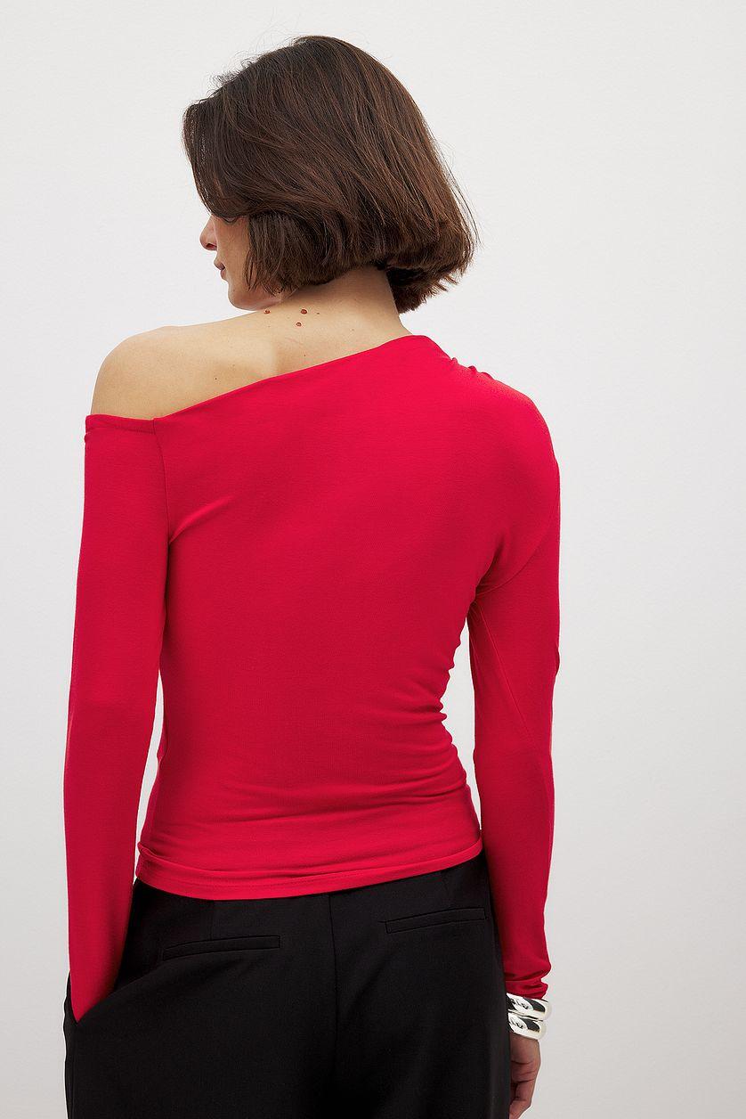 Off Shoulder Jersey Top Red Product Image