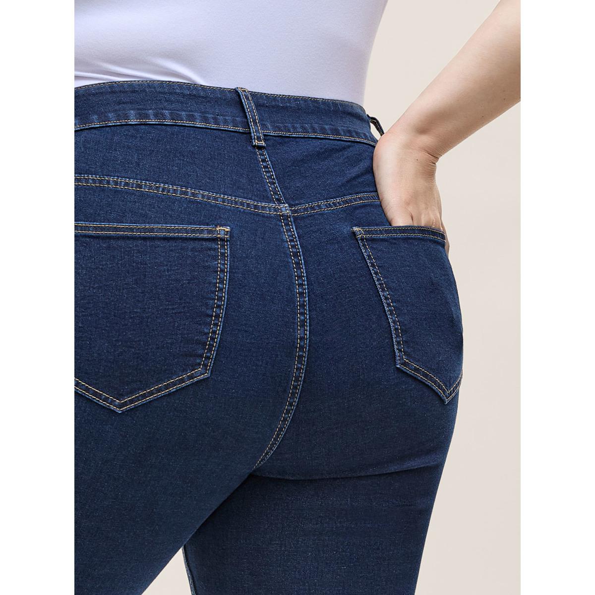 Plus Size Cowboy Waist Bootcut Mid-Rise Jeans Women Darkindigo Medium stretch Slanted pocket Jeans BloomChic 18/2X Product Image