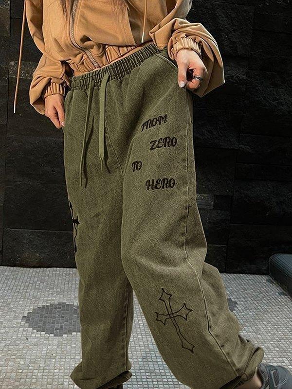 Cross Embroidered Boyfriend Fit Jogger Jeans Product Image