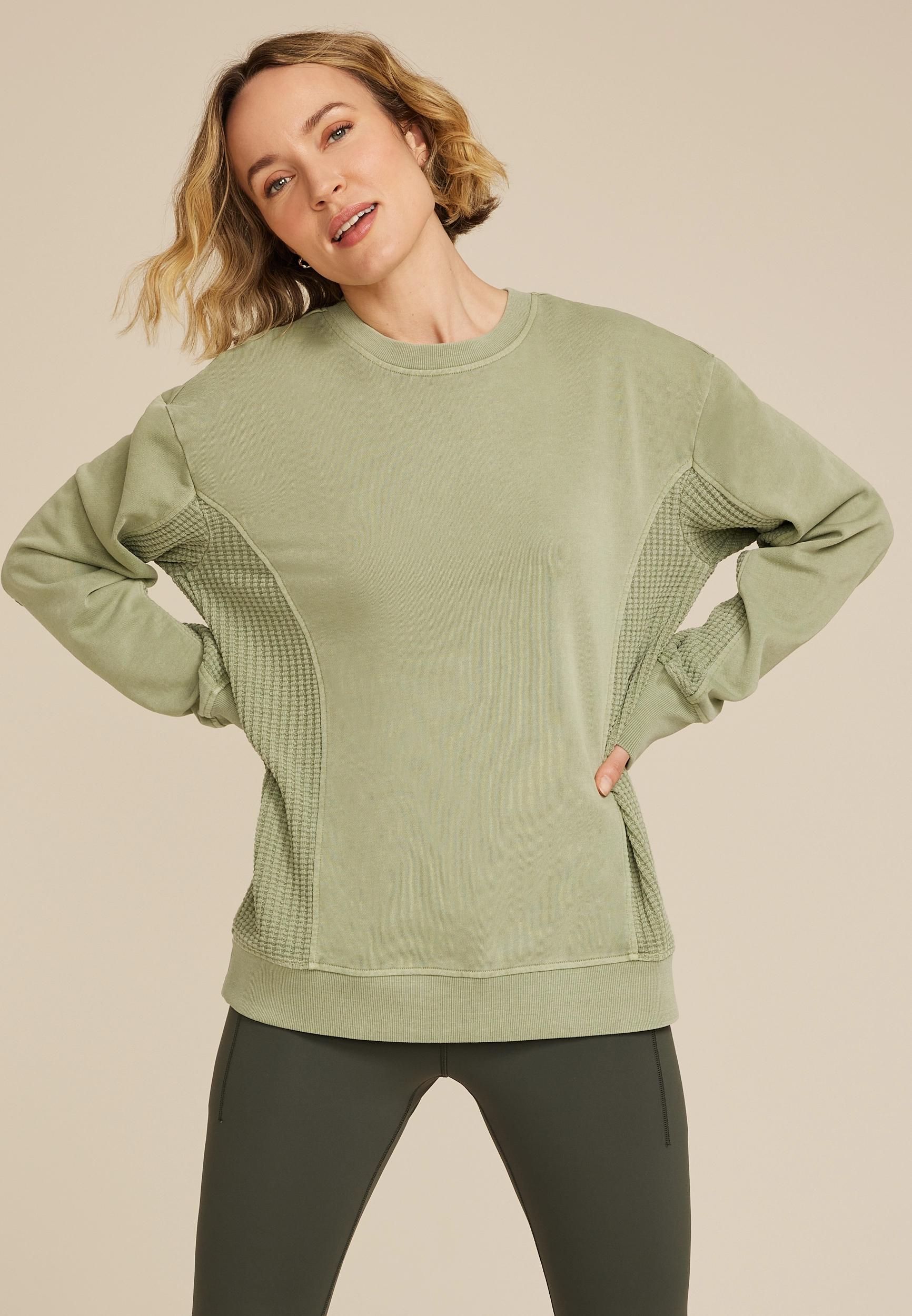 Waffle Mix Crew Neck Tunic Sweatshirt Product Image