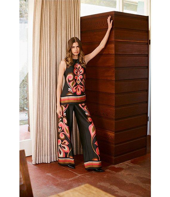 Trina Turk Malema Printed Satin Georgette Round Neck Sleeveless Top Product Image