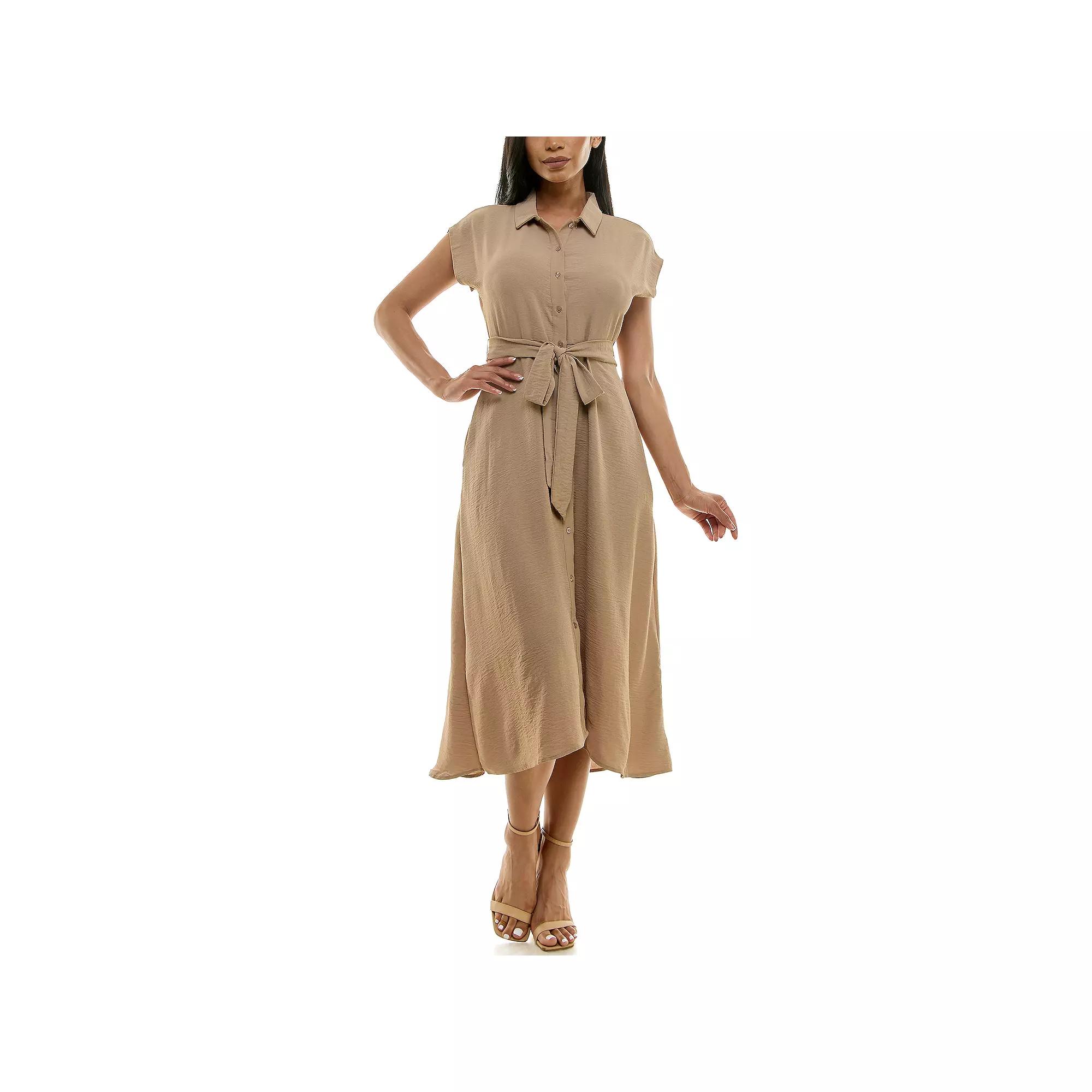Women's Nina Leonard Cap Sleeve Collard Button Dress, Size: Large Product Image