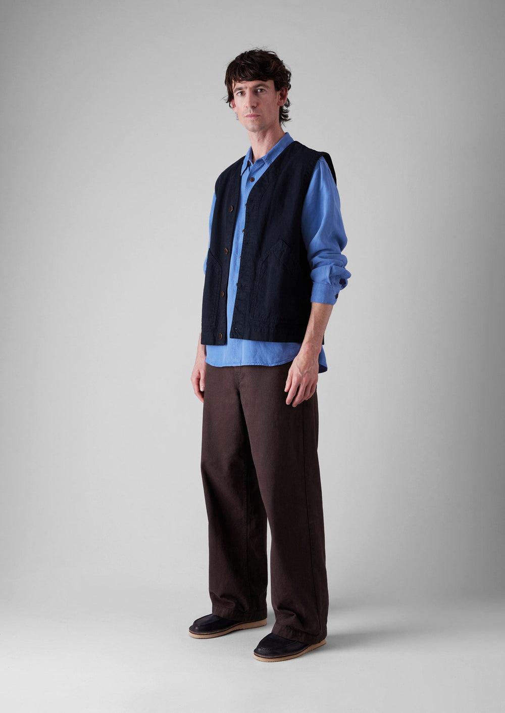 Garment Dyed Cotton Canvas Gilet | Blue Navy Product Image