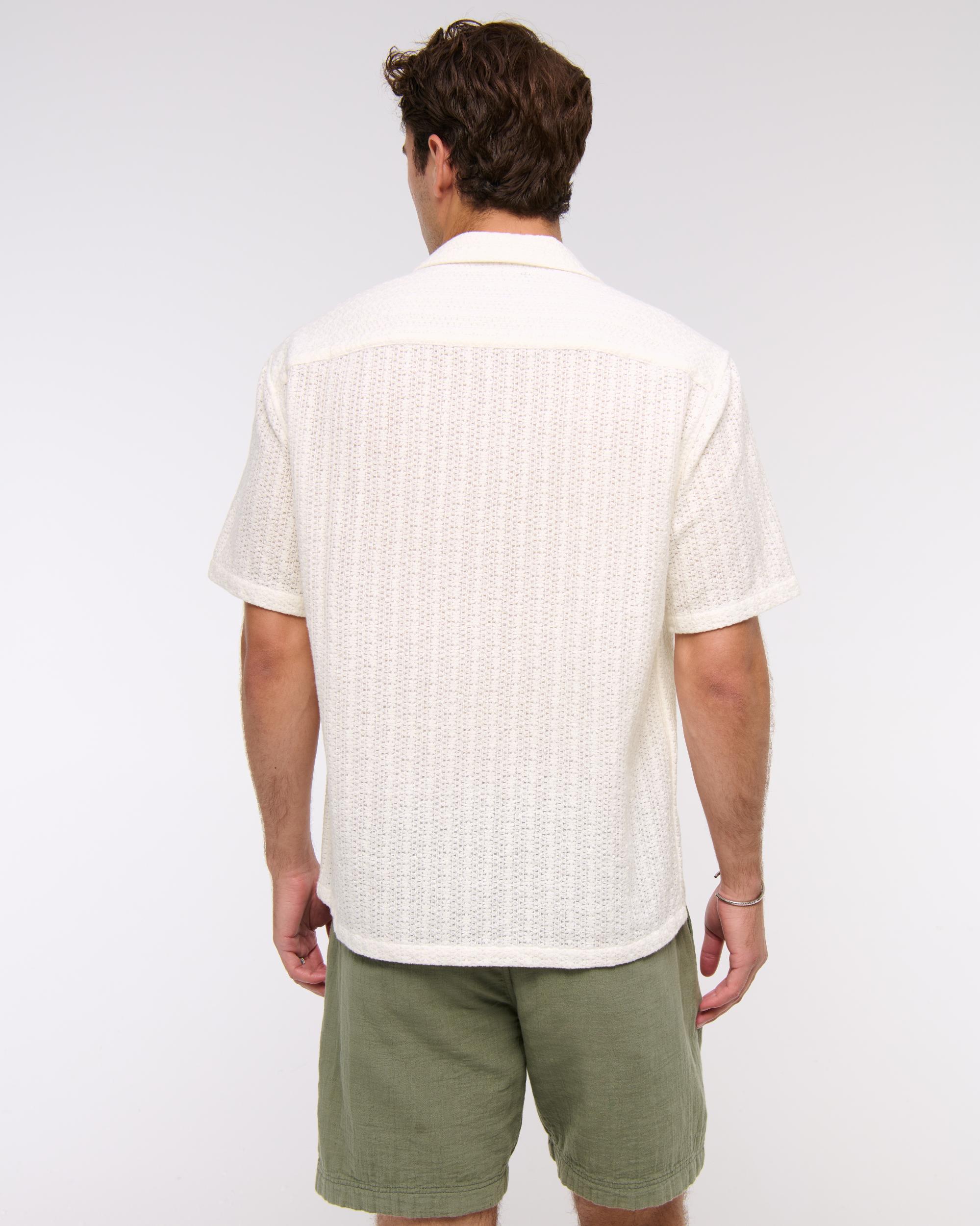 Camp Collar Cropped Lace Shirt Product Image