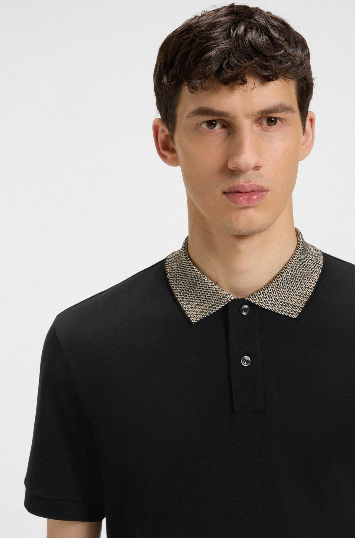 Pima-cotton polo shirt with patterned collar Product Image