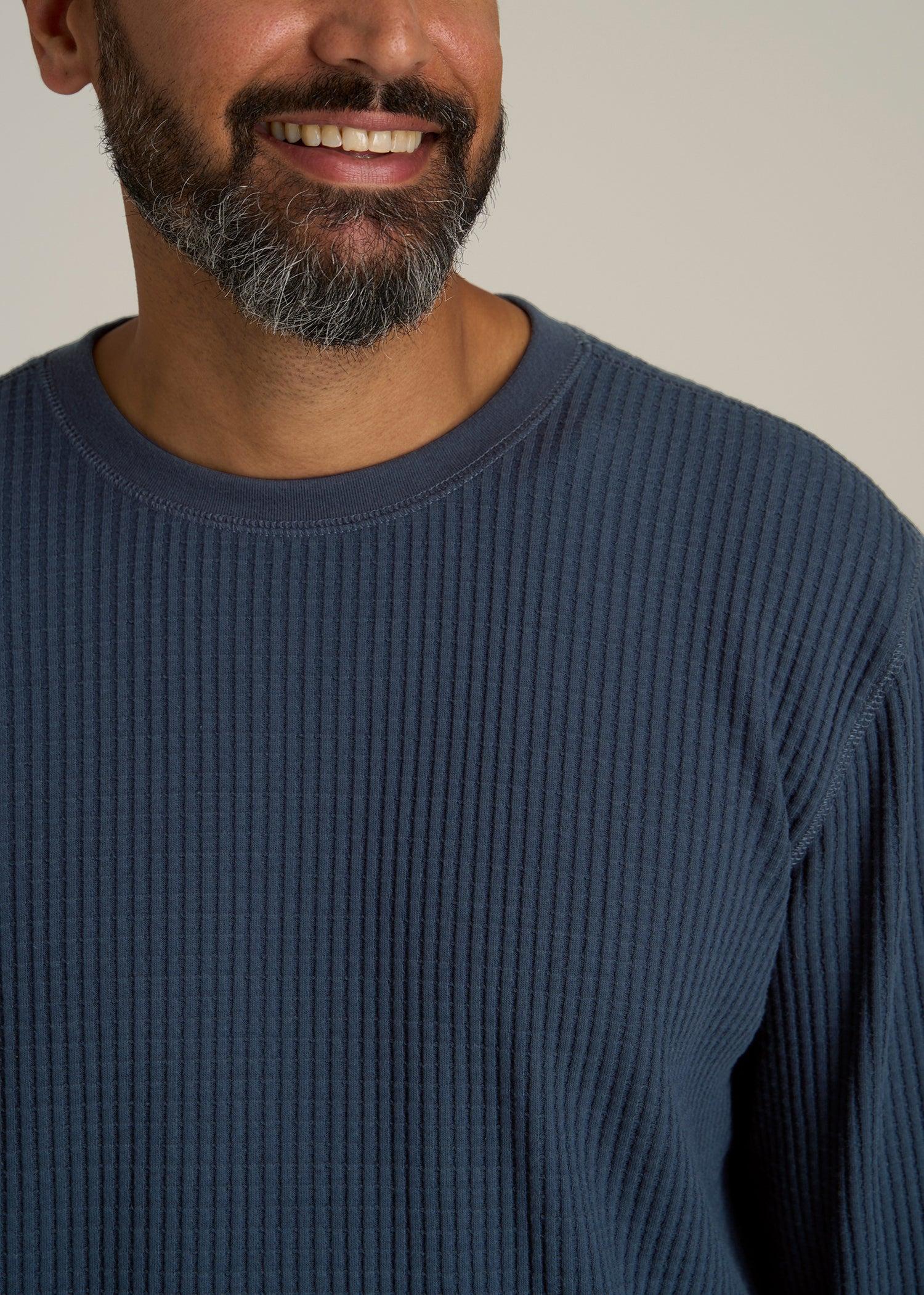 LJ&S Waffle Knit Crewneck Shirt for Tall Men in Evening Blue Product Image