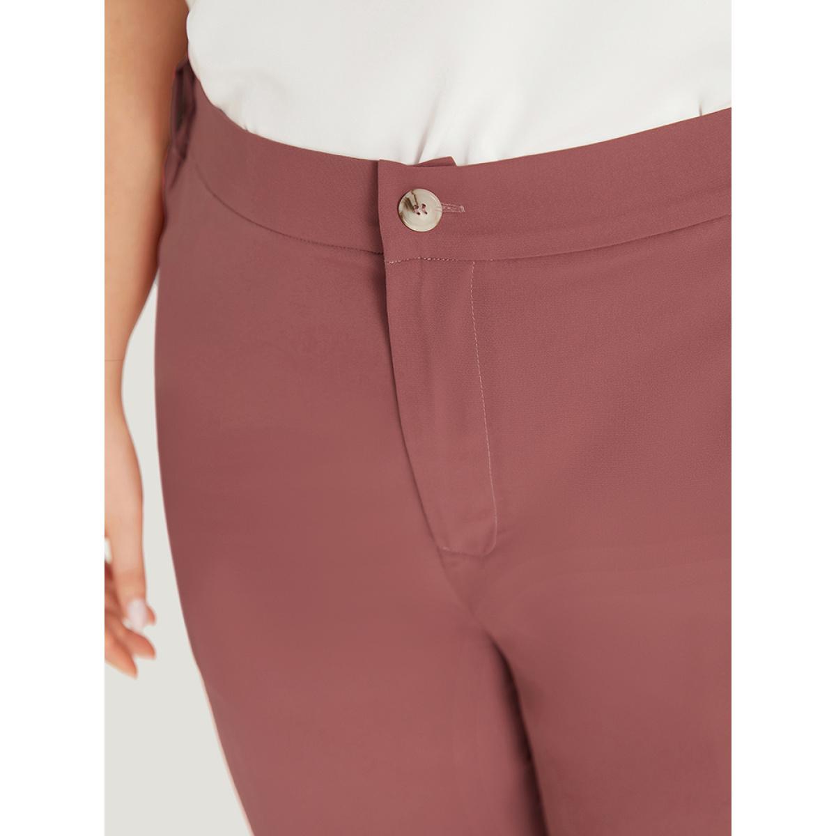 Plus Size Solid Pocket Elastic Waist Straight Leg Pants Women DustyPink Office Straight Leg High Rise Office Pants BloomChic 26/4X Product Image