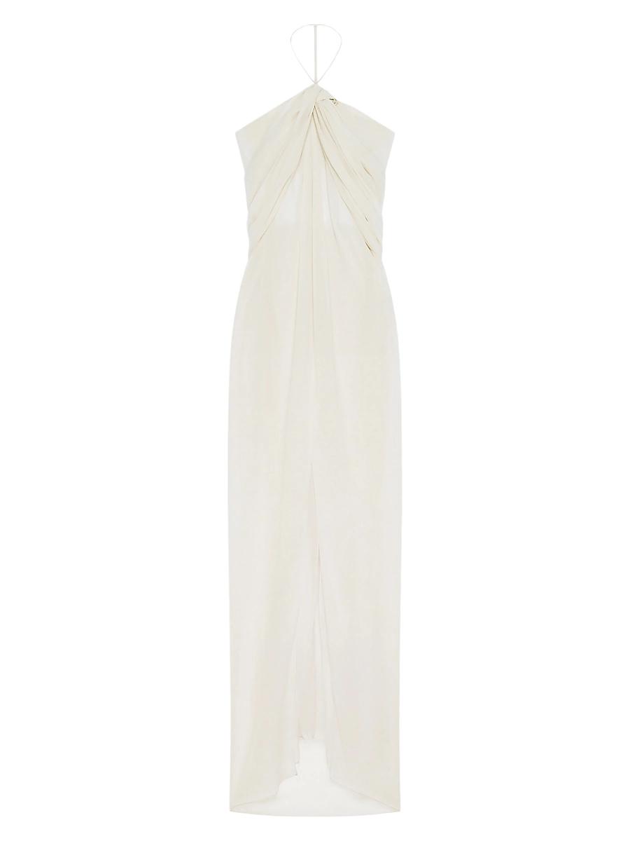 Womens Evening Draped Dress in Silk with Crystals Detail Product Image