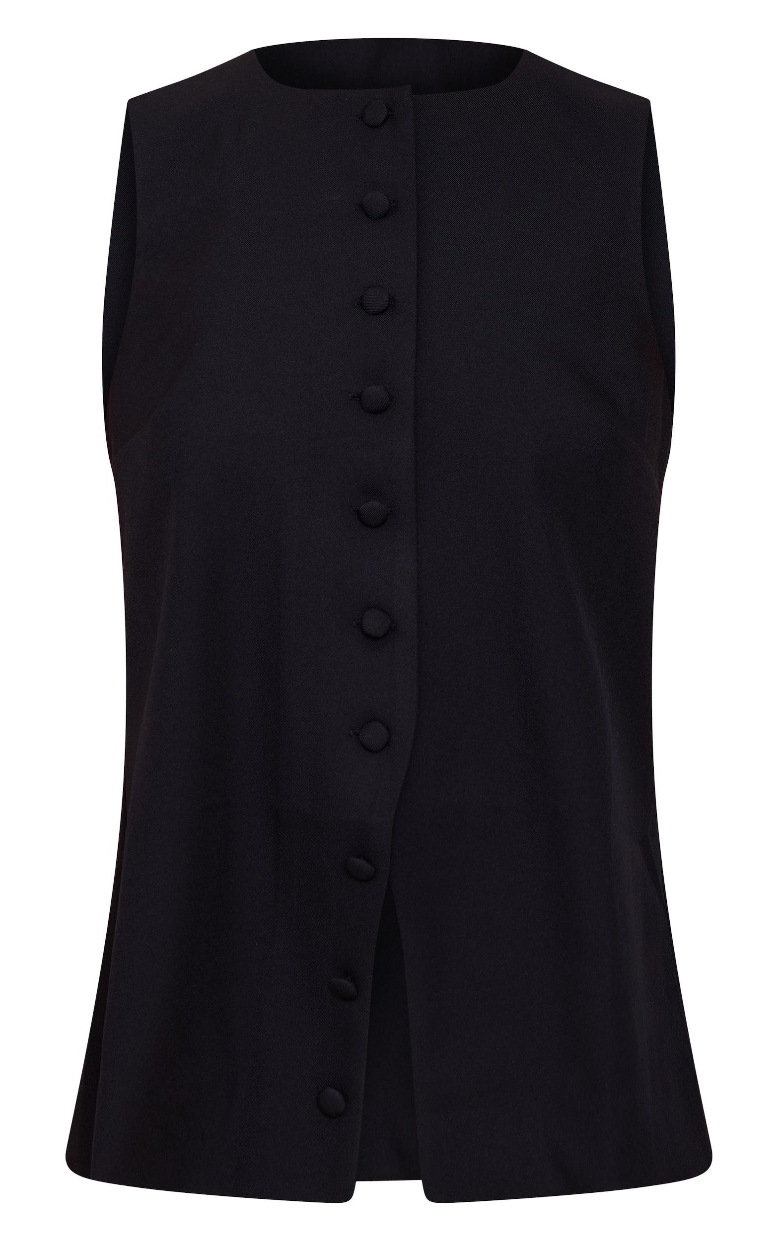 Black Woven Button Down Longline Vest Product Image