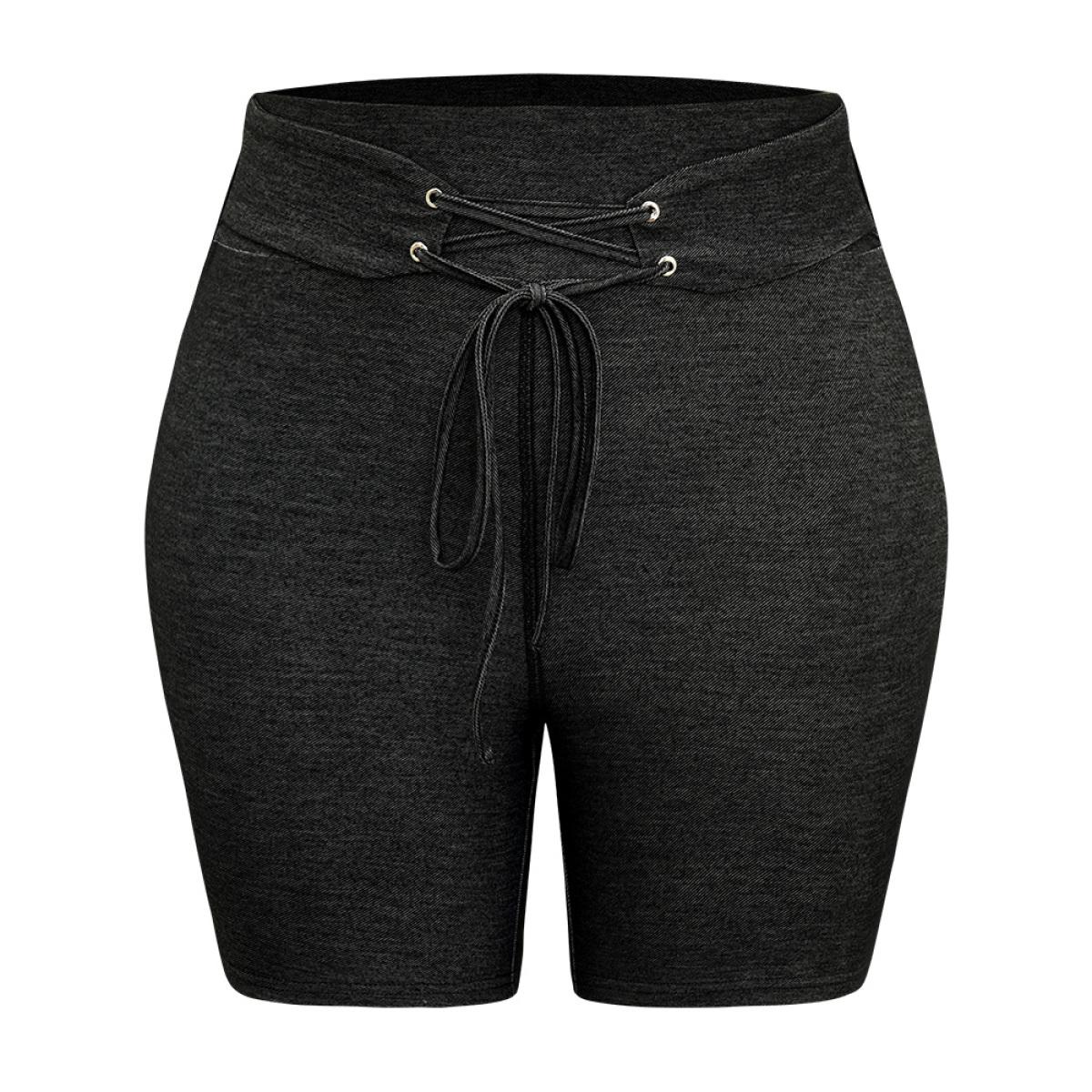 Plus Size Solid High Rise Ties Very Stretchy Leggings Women Black Casual High stretch Skinny High Rise Dailywear Leggings BloomChic 12/L Product Image