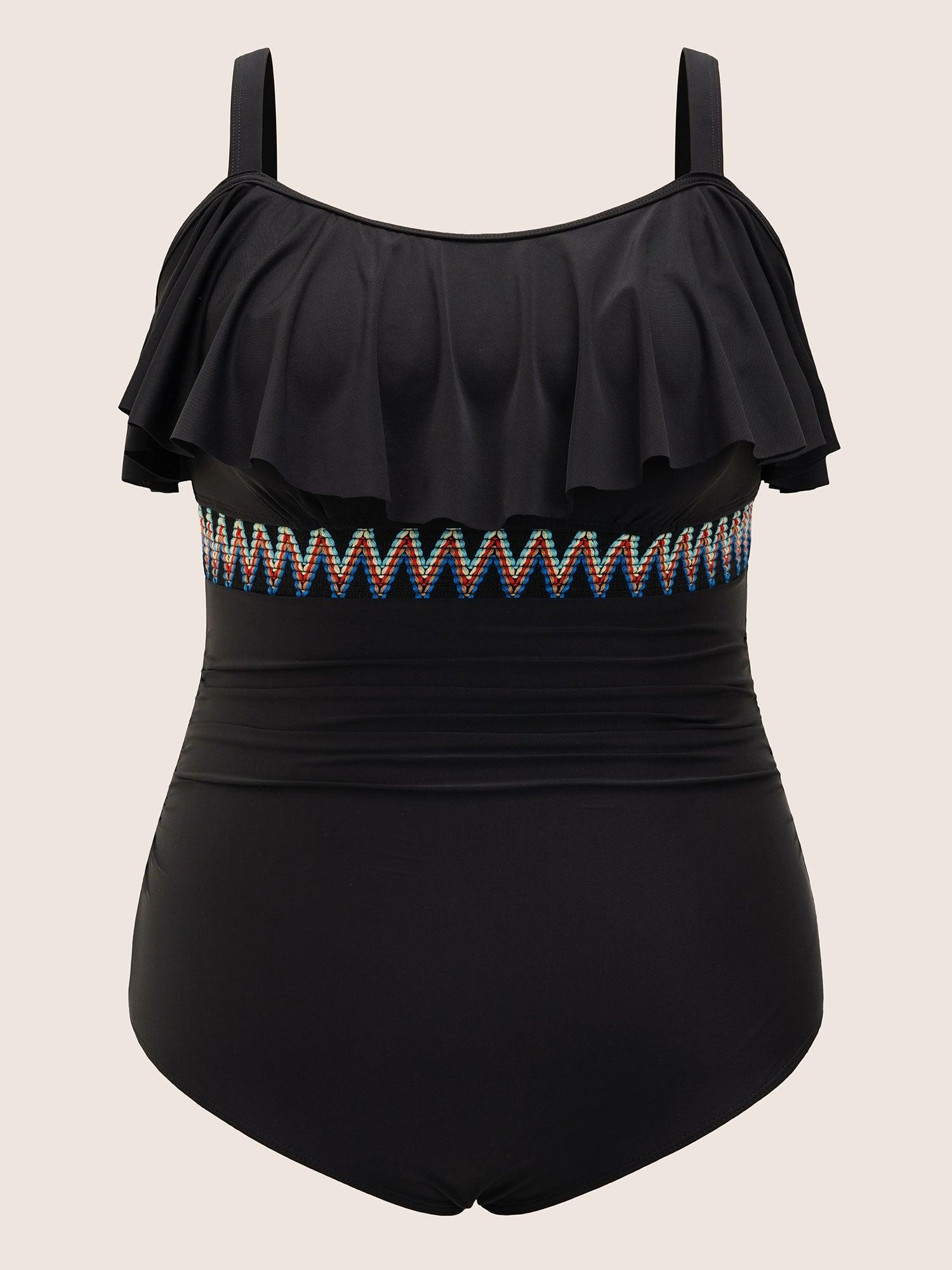 Woven Ribbon Gathered Ruffle Trim One Piece Swimsuit Female Product Image