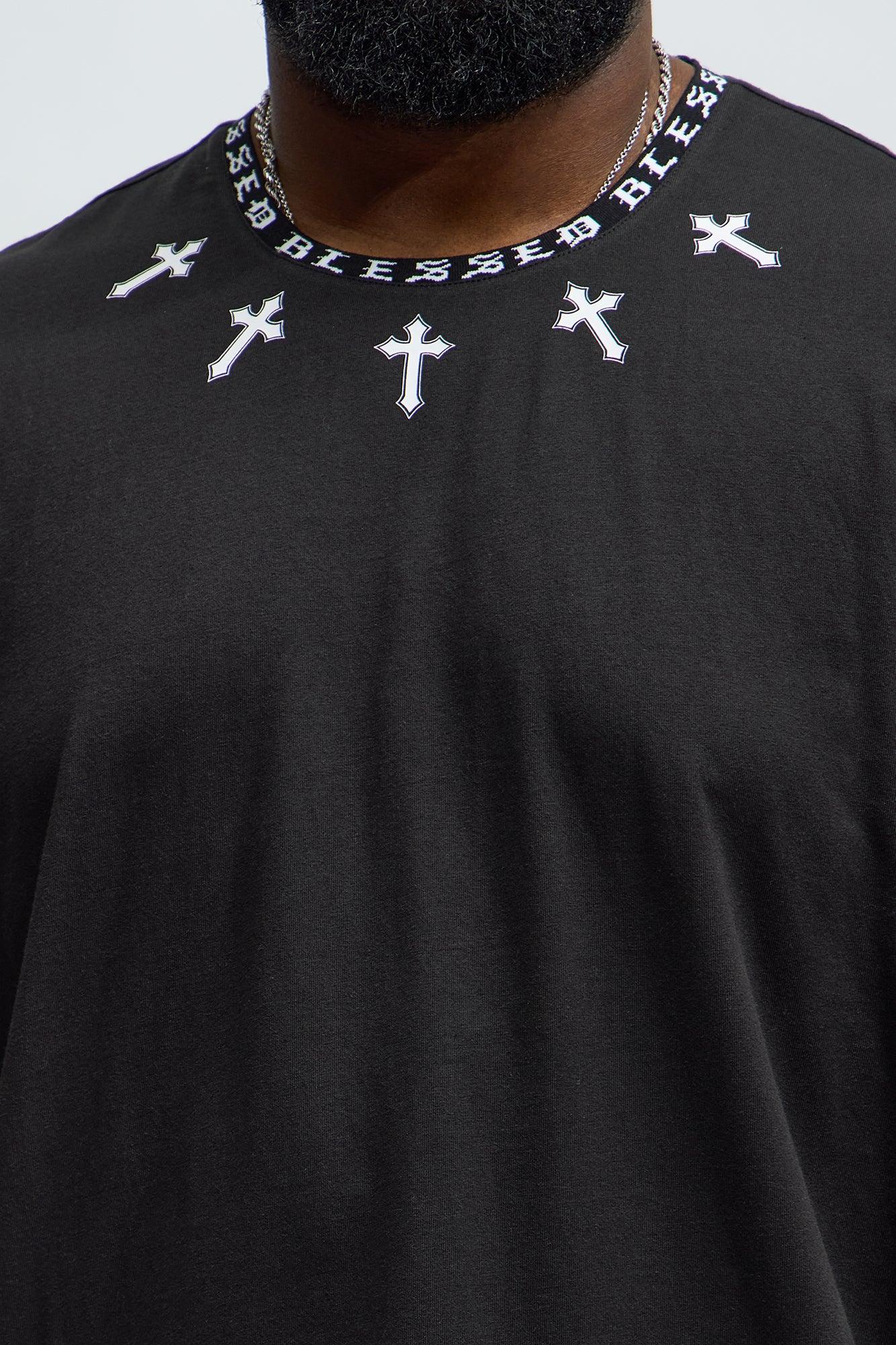 Short Sleeve Blessed Graphic Collar Tee - Black Product Image