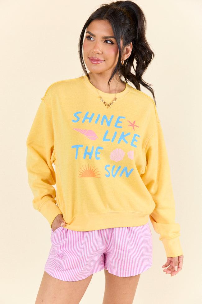 Shine Like The Sun Yellow Raw Hem Fleece Graphic Sweatshirt Product Image