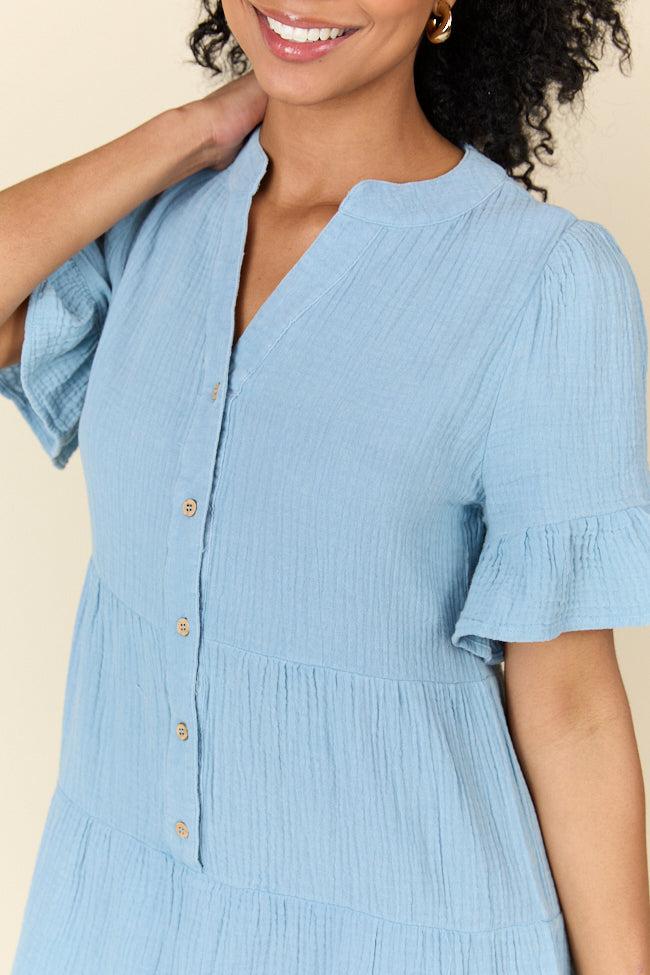 Weekend Wander Blue Gauze Mini Dress FINAL SALE Product Image