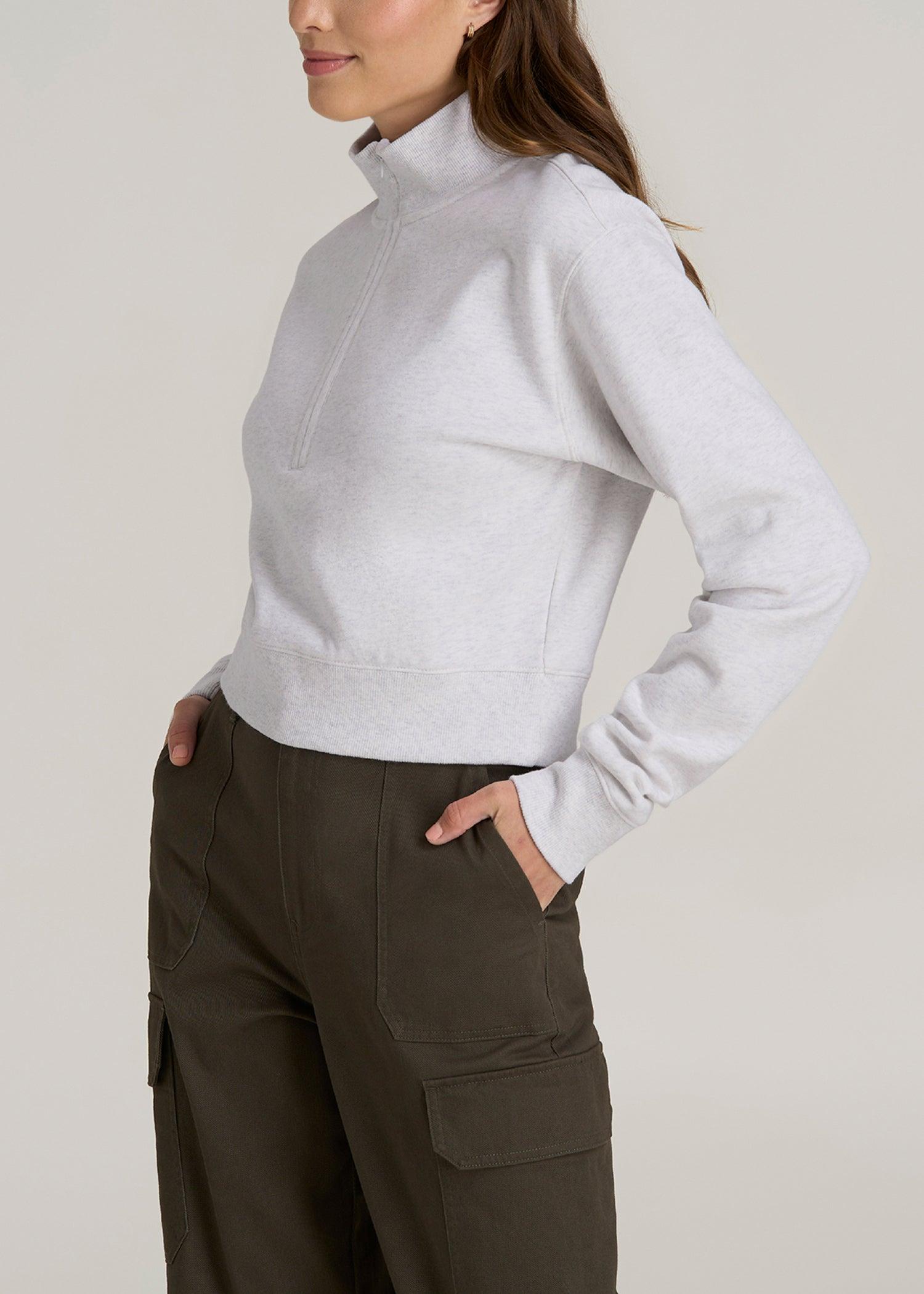 Wearever 2.0 Fleece Half-Zip Cropped Sweatshirt for Tall Women in Heather Cloud White Female Product Image