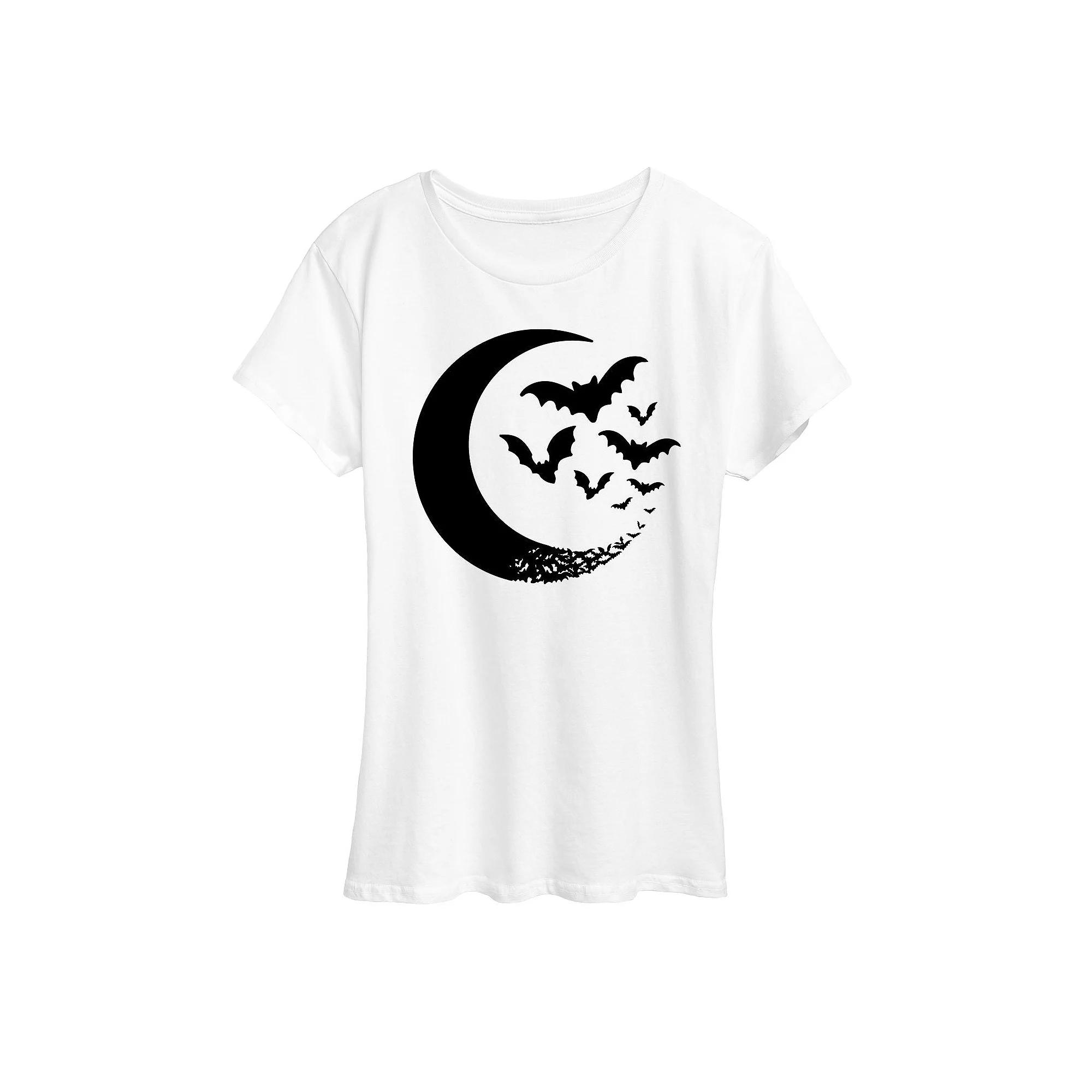 Women's Crescent Moon Bats Halloween Tee, Girl's,  Product Image