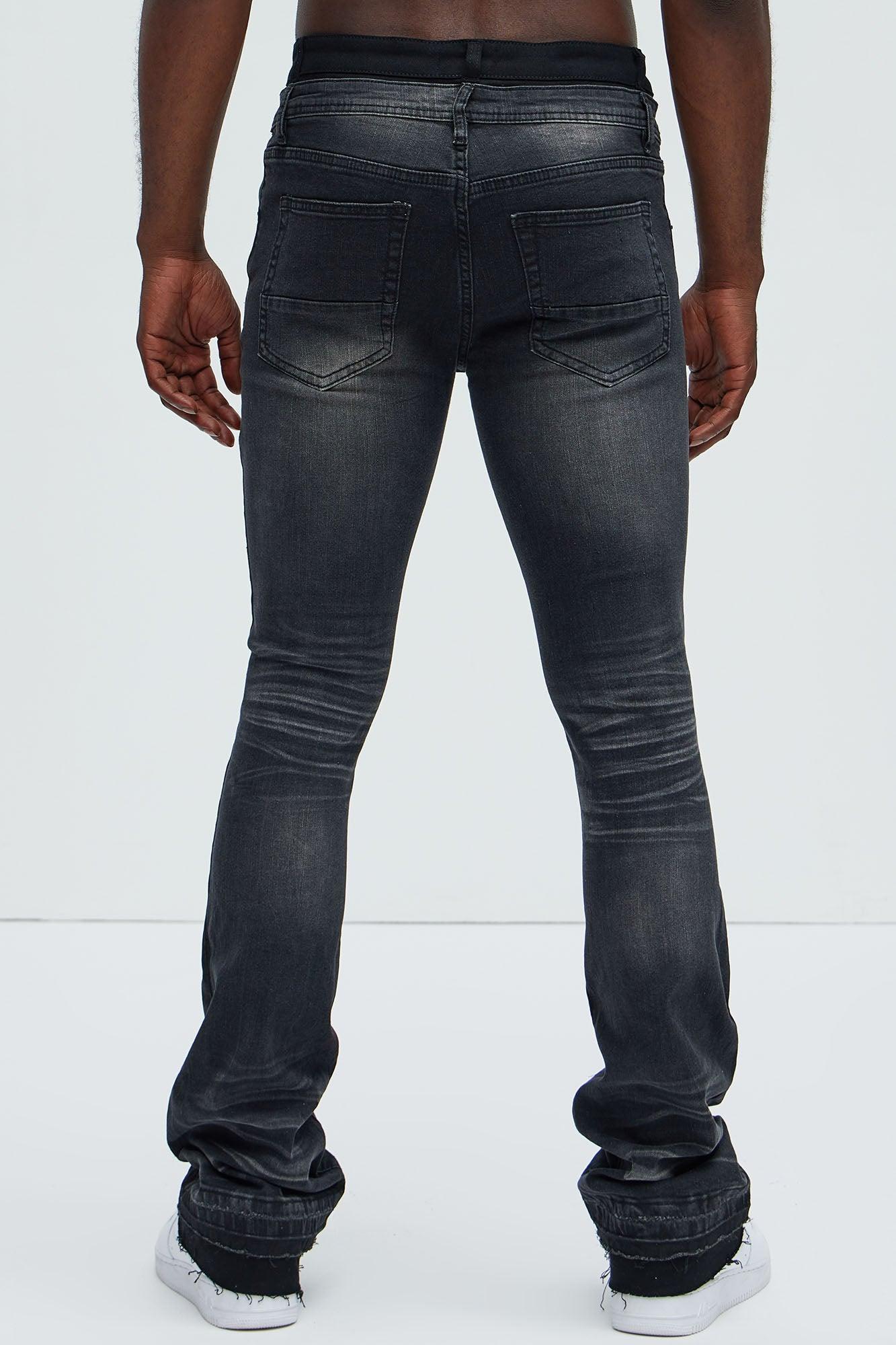 Below Me Distressed Skinny Flare Jeans - Grey Product Image