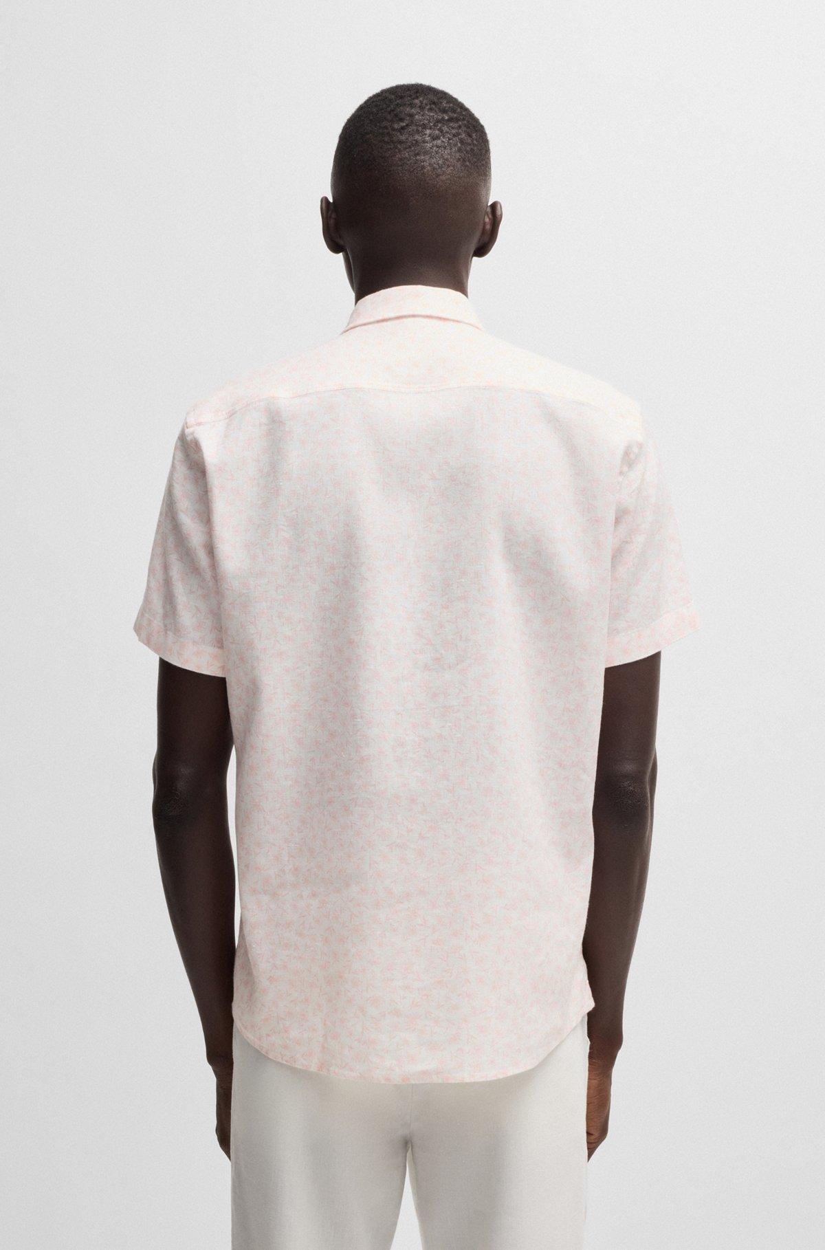 BOSS - Slim-fit shirt in floral-print stretch linen - light pink Product Image