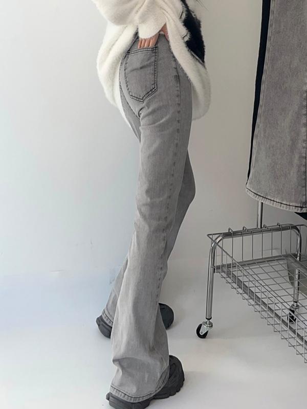 Washed Gray Elastic High Rise Flare Jeans Product Image
