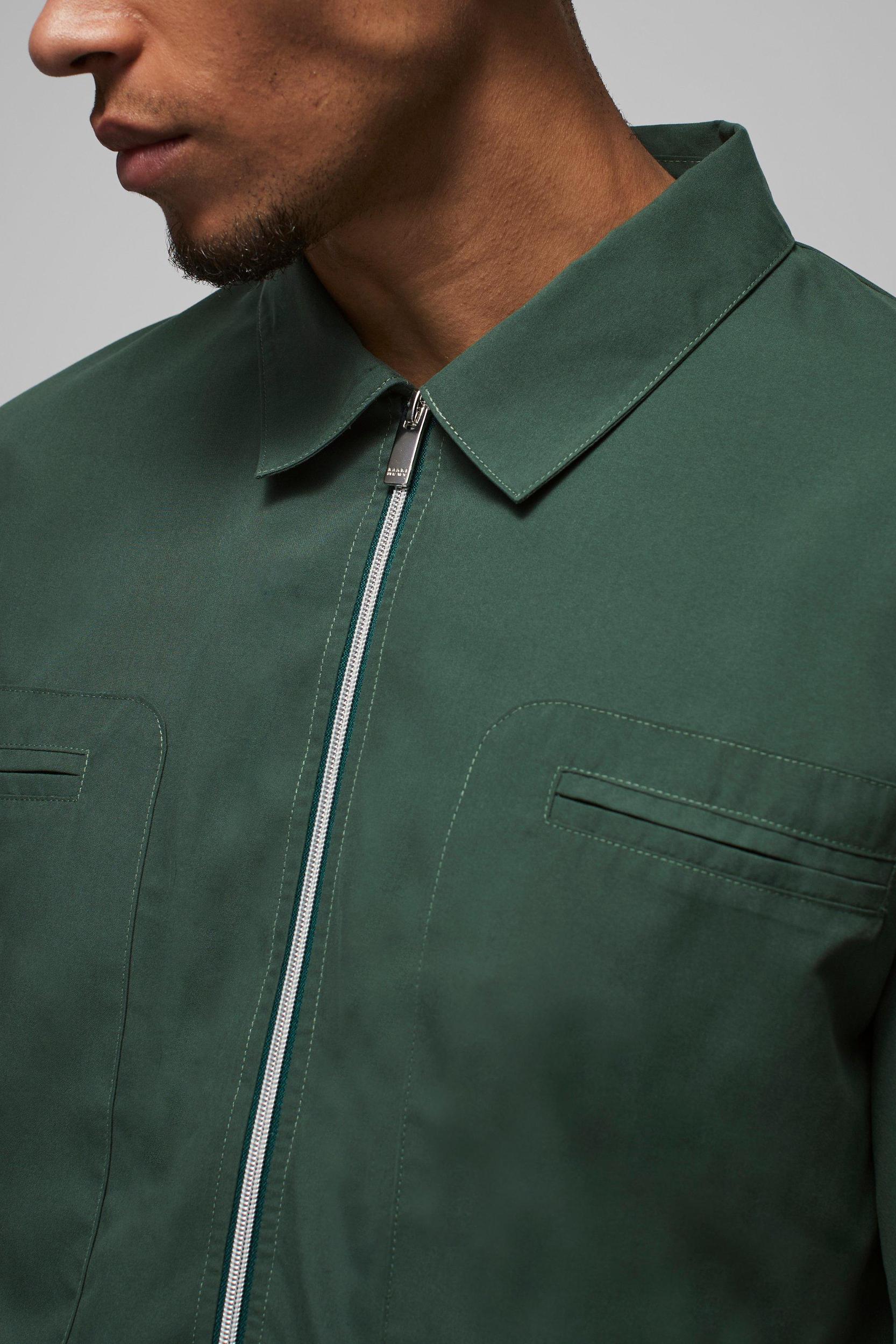 Regular Fit Pocket Detail Nylon Shirt Jacket | boohooMAN USA Product Image