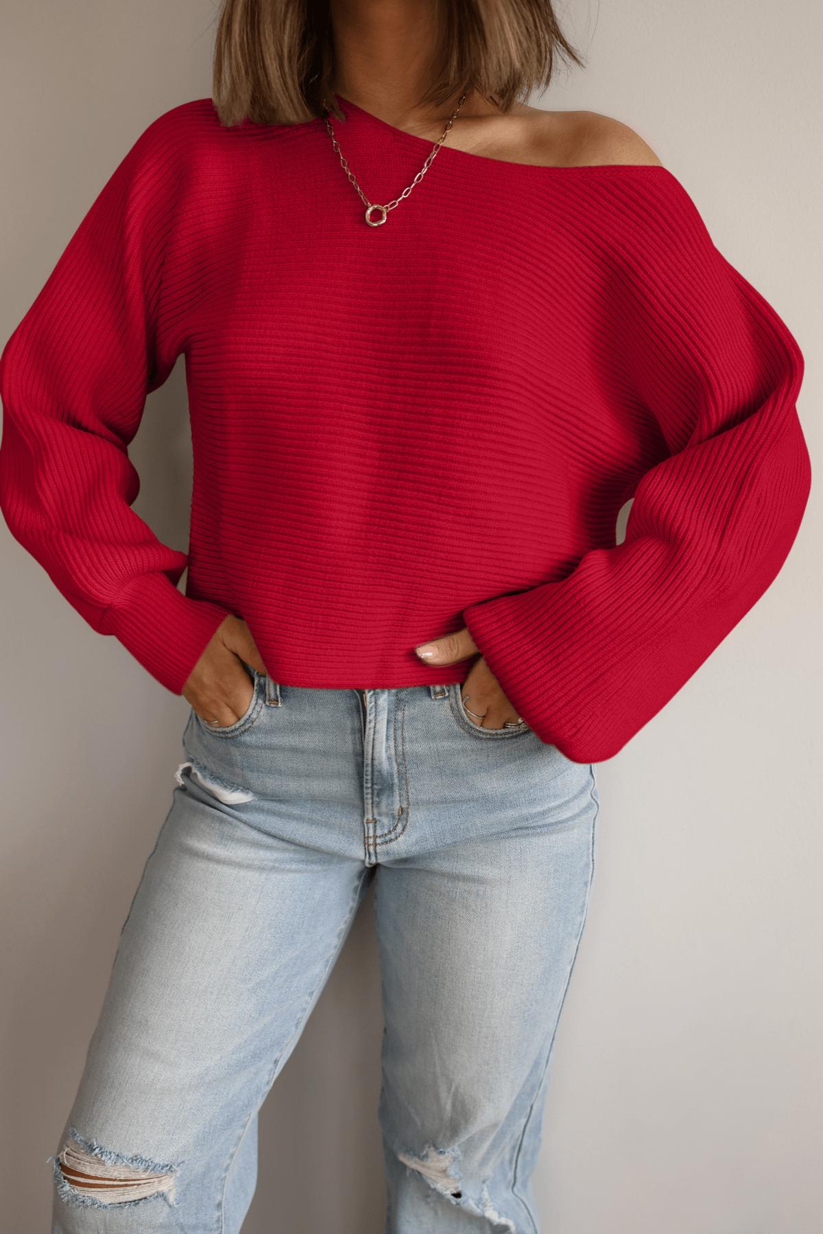 Avery Ribbed Boat Neck Sweater - Red - FINAL SALE Product Image