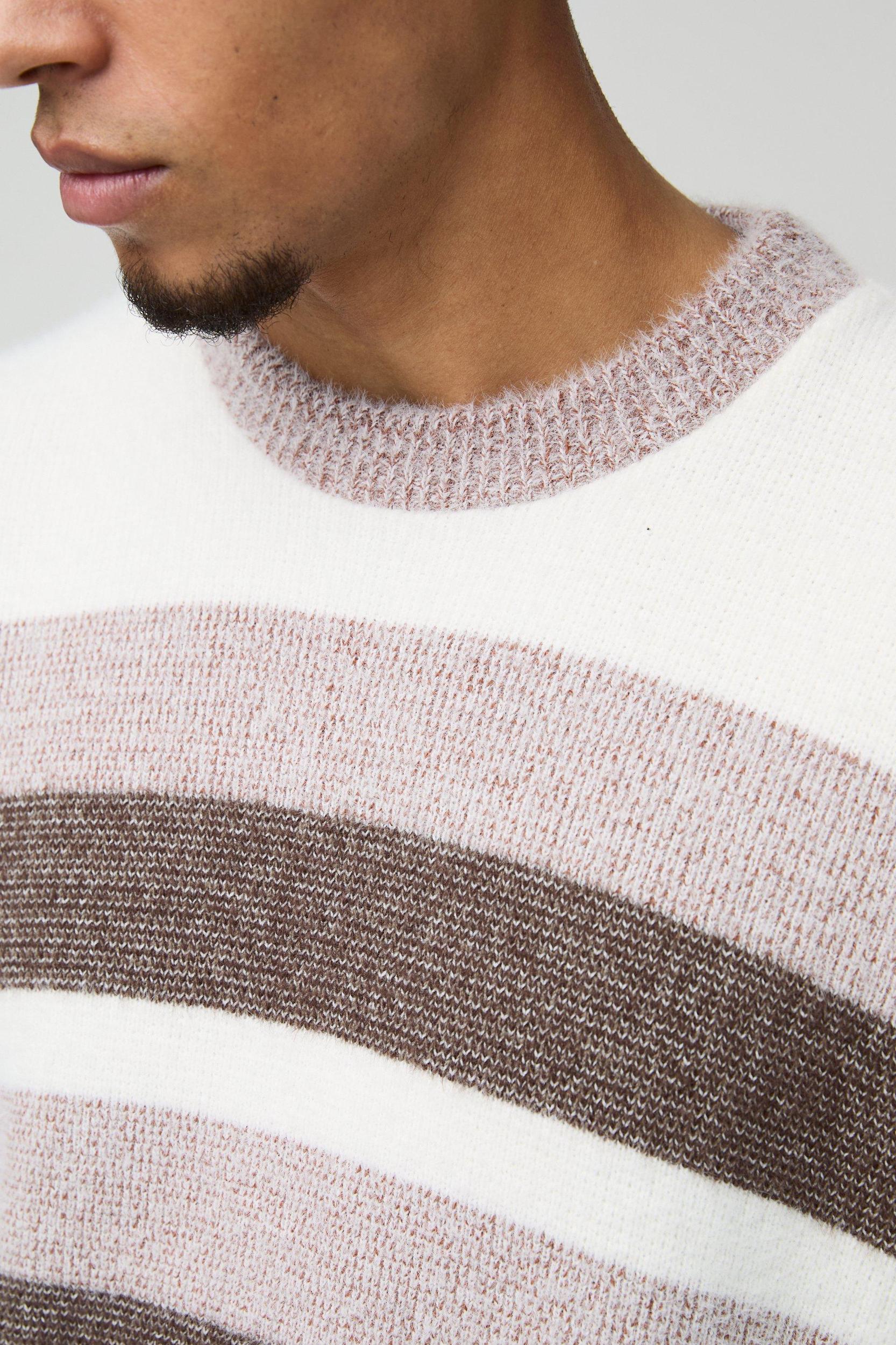 Boxy Brushed Stripe Knitted Sweater | boohooMAN USA Product Image