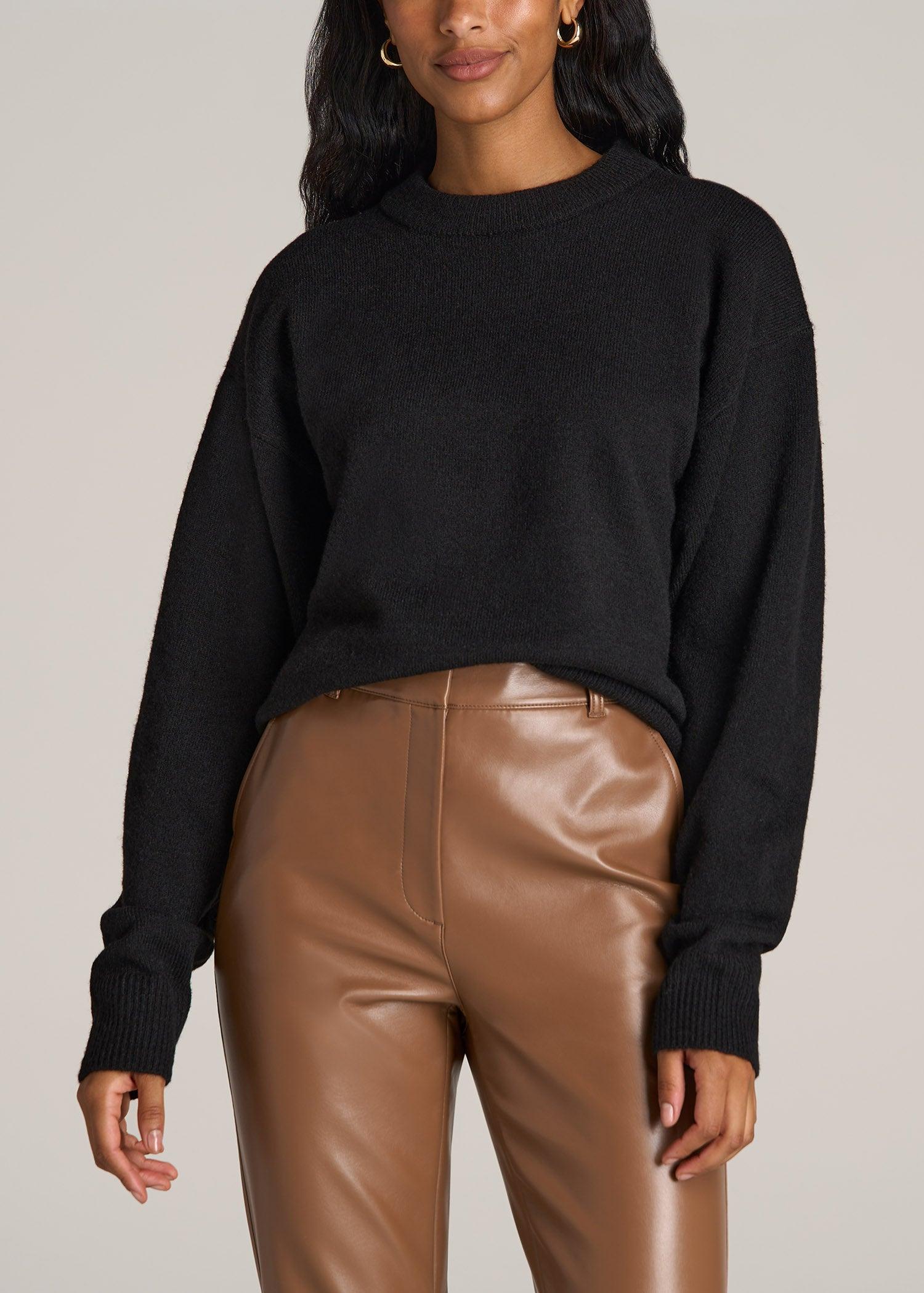 Relaxed Crewneck Wool Blend Sweater for Tall Women in Black Female Product Image