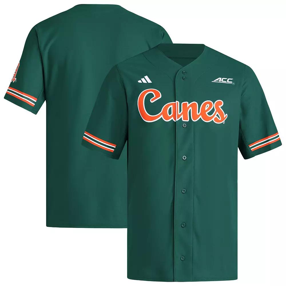 Men's adidas Green Miami Hurricanes Reversible Retro Full-Button Baseball Jersey,  Product Image