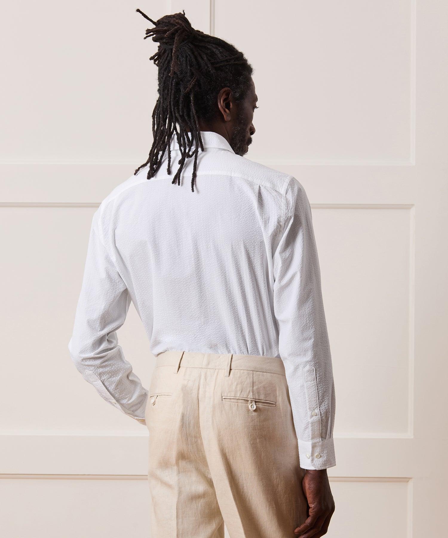 Seersucker Long Point Collar Dress Shirt Product Image