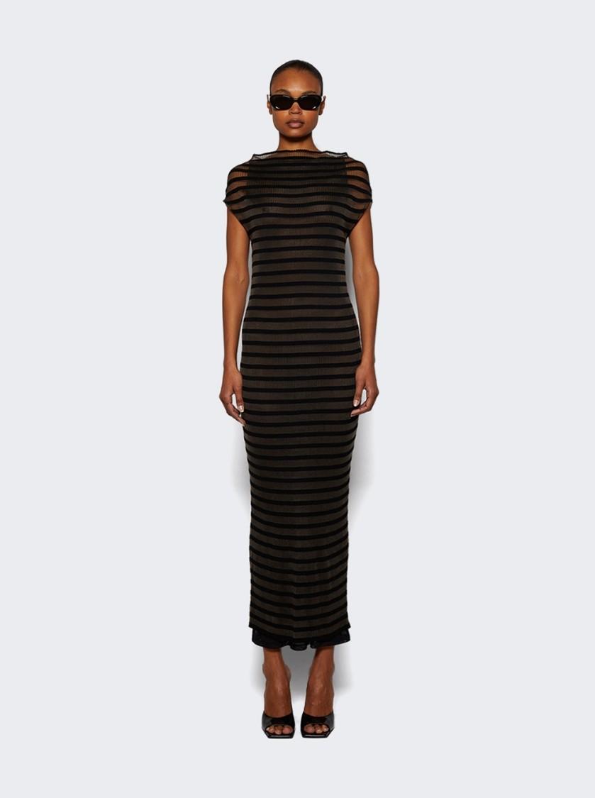 JEAN PAUL GAULTIER Mariniere Striped Cap-sleeve Nylon Maxi Dress In Black Product Image