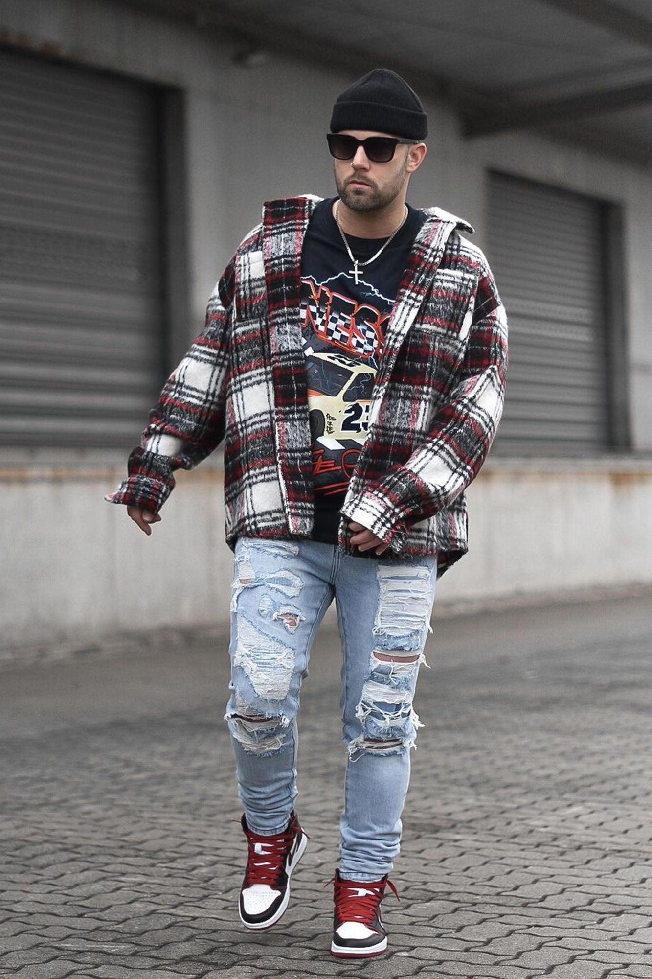 Move Up Plaid Shacket - Red/combo Product Image