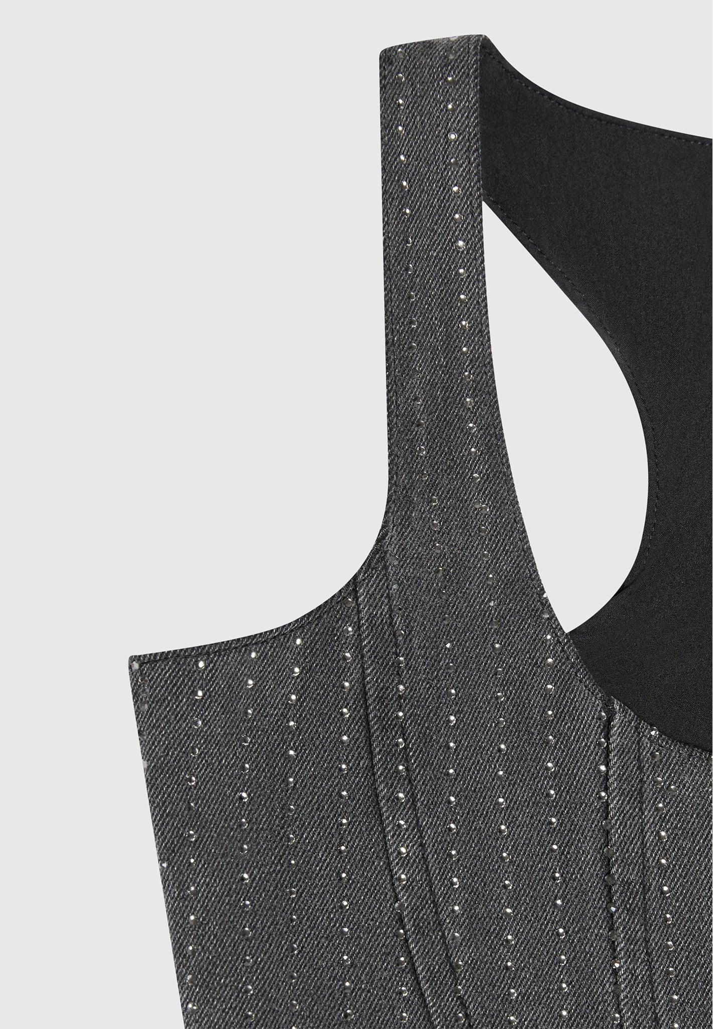 Rhinestone Denim Corset - Washed Grey Female Product Image