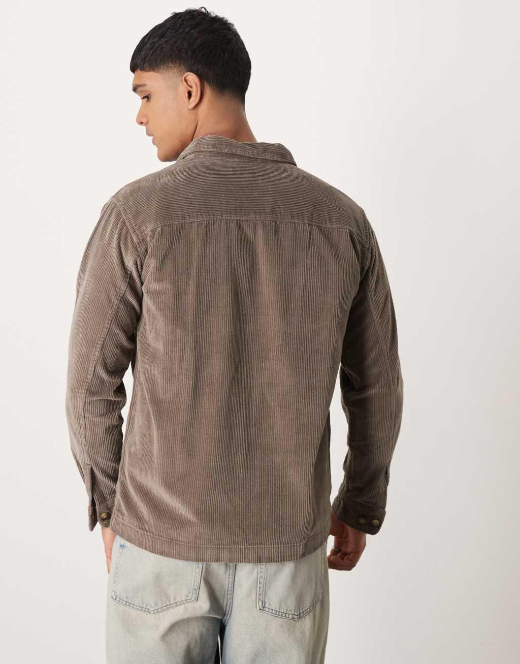 Selected Homme zip through cord shirt in tan Product Image