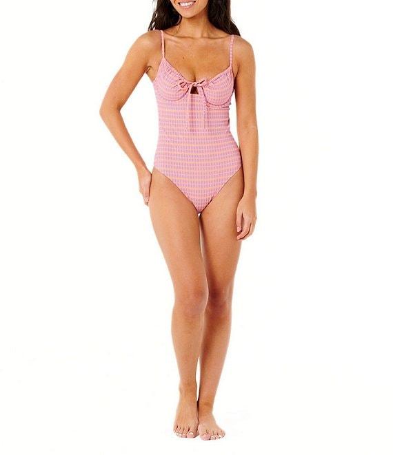 Rip Curl Isles Plaid Scoop Neck Underwire Bra One Piece Swimsuit Product Image