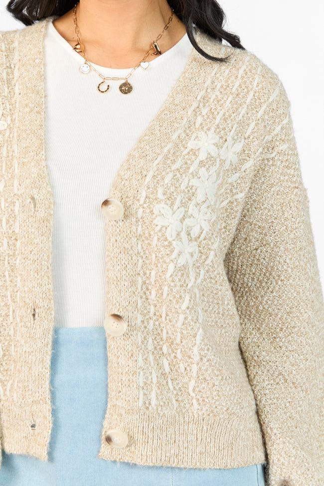 Countryside Charm Taupe Floral Embroidered Cardigan FINAL SALE Product Image
