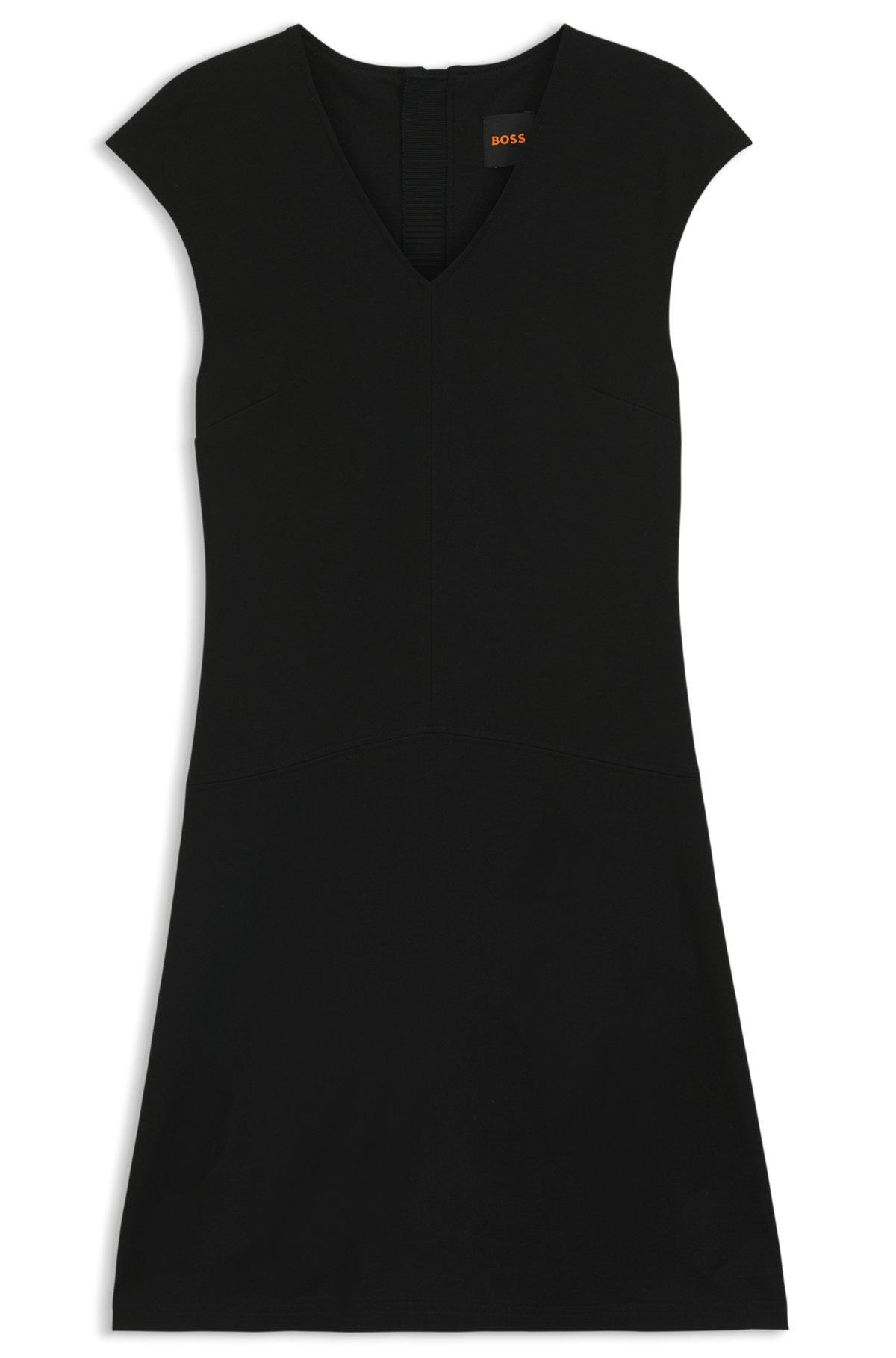BOSS - A-line dress in stretch fabric with stitched cutlines - Black Product Image