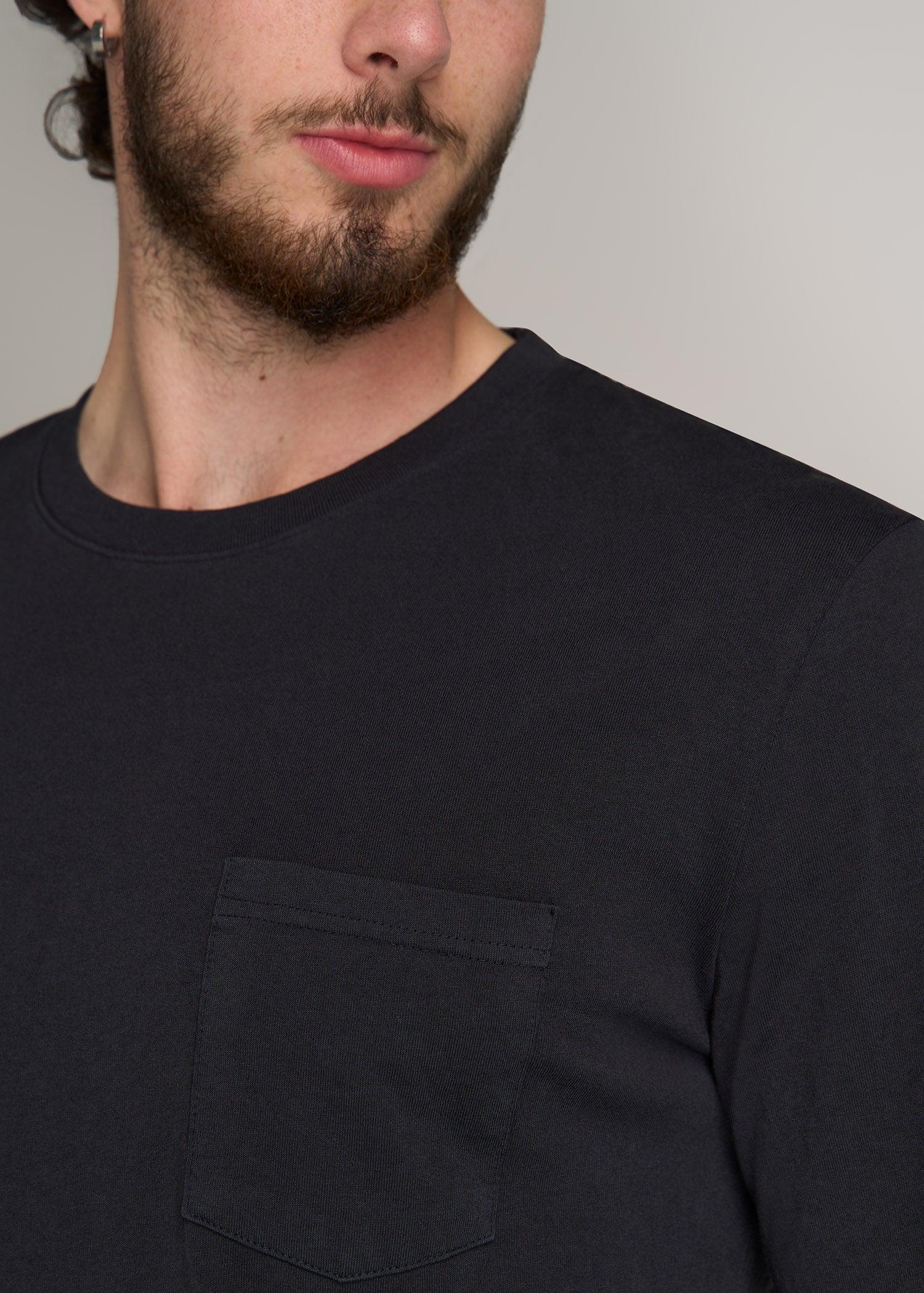 Garment Dyed Long Sleeve Pocket Tee for Tall Men in Black Male Product Image