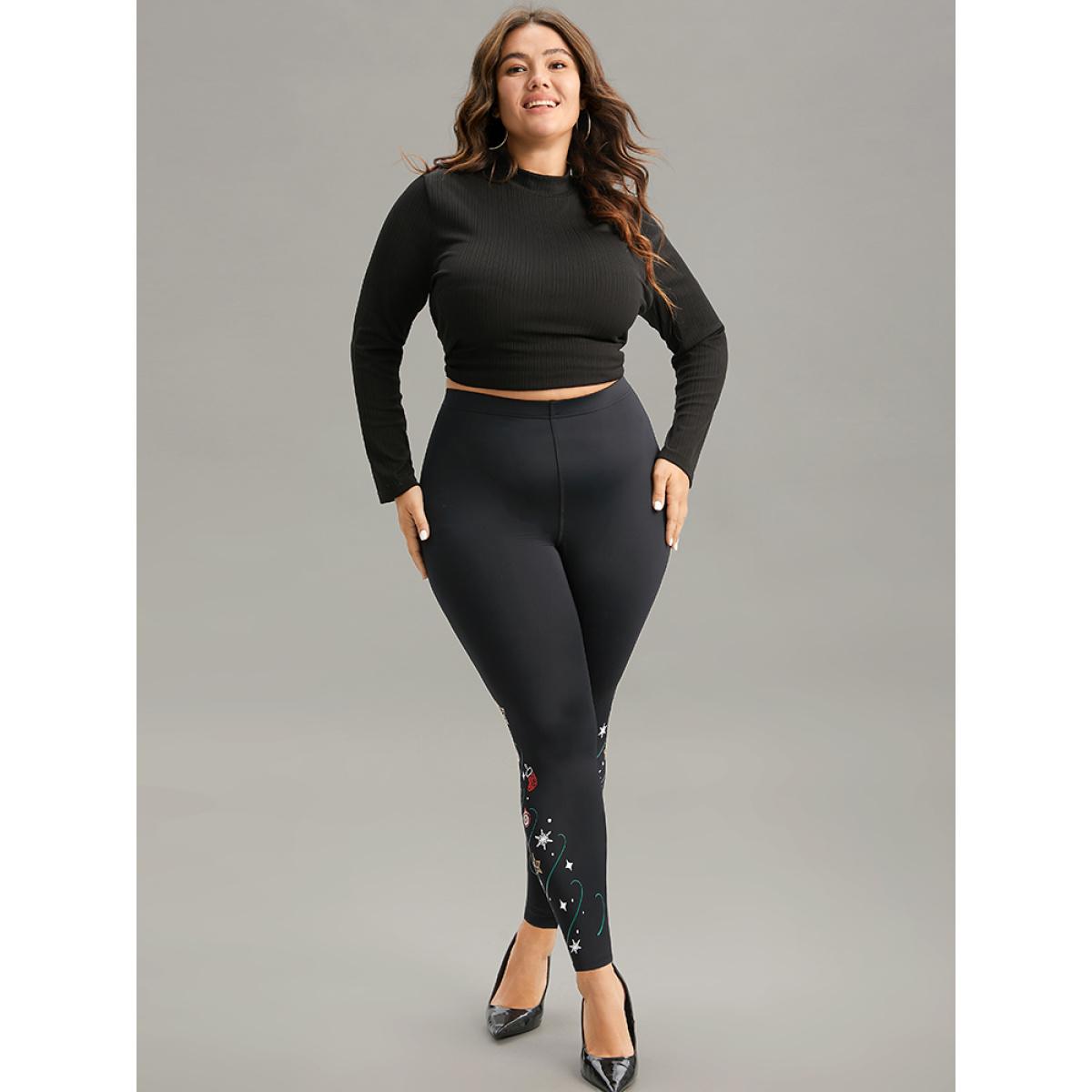 Plus Size Christmas Print High Rise Skinny Leggings Women Black Party High stretch Skinny High Rise Festival-Christmas Leggings BloomChic 28/5X Product Image