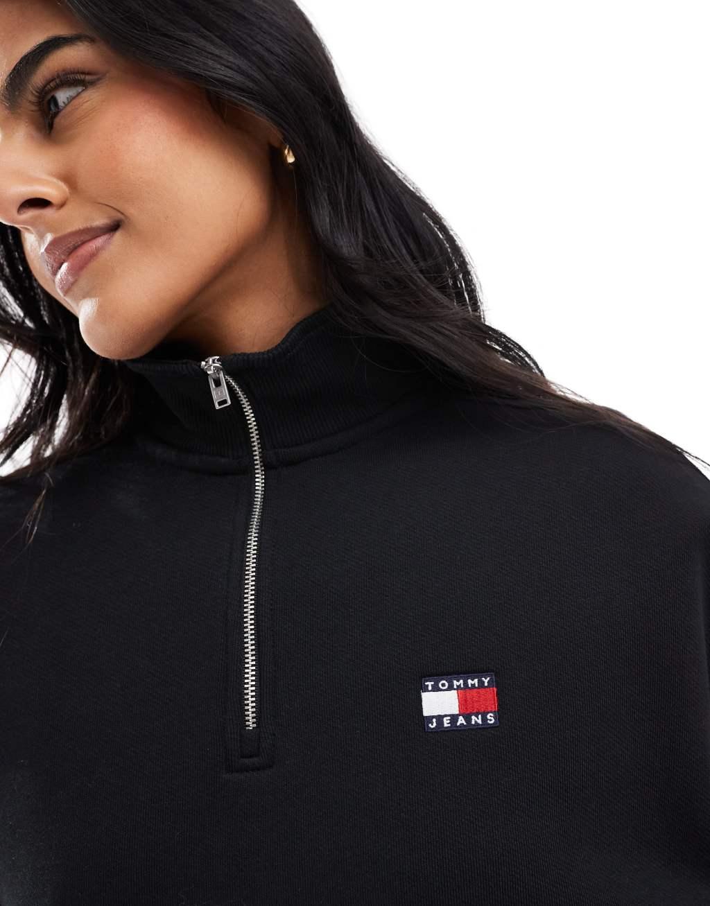 Tommy Jeans crop badge 1/4 zip in black Product Image