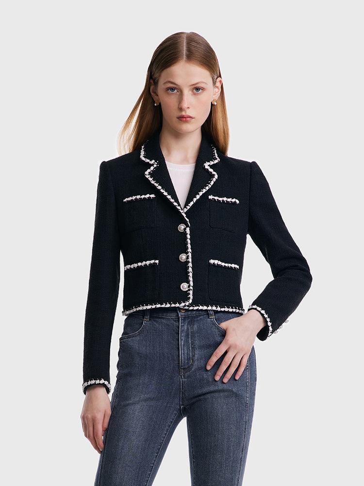 Tweed Contrast Trim Women Crop Jacket Product Image