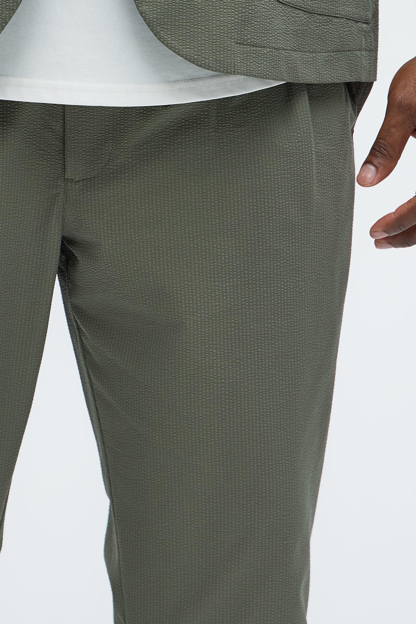 Seersucker Pleated Pants - Olive Product Image