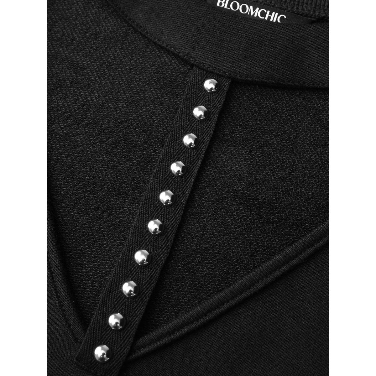 Plus Size Choker Neck Cut-Out Sweatshirt Women Black Timeless Round Neck Elegant Sweatshirts BloomChic 22-24/3X Product Image