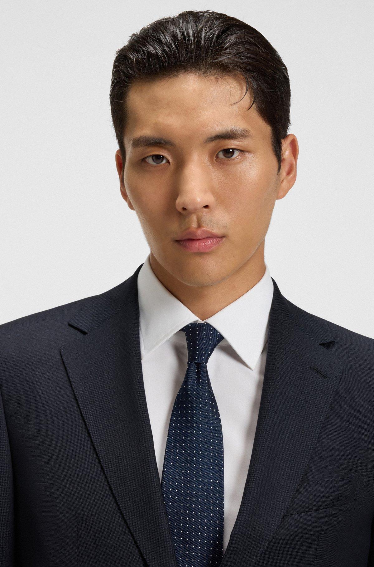 Regular-fit suit in micro-patterned virgin wool Product Image