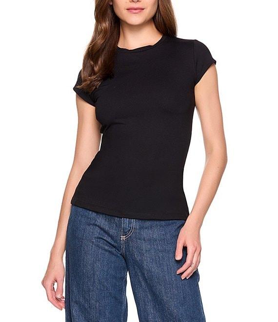 Susana Monaco Crew Neck Short Sleeve Fitted Signature Stretch Knit Tee Shirt Product Image