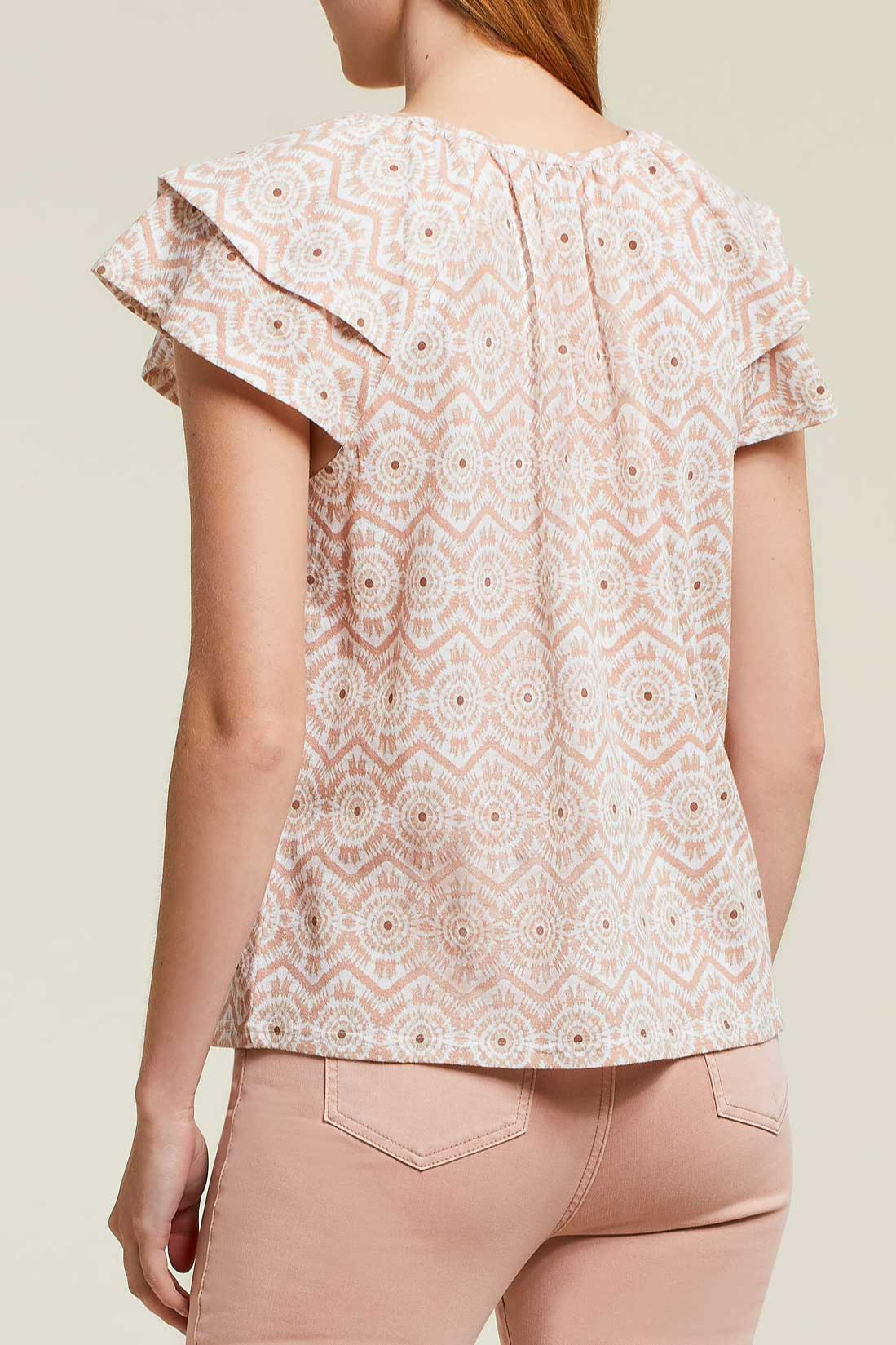 Tribal Frilled Cap-Sleeve Cotton Top Product Image