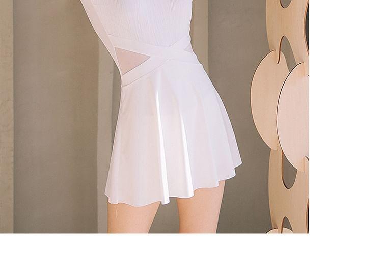 Short-Sleeve Open Back Swim Dress Product Image