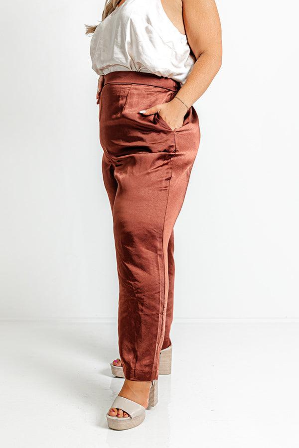 Pouring Merlot Satin High Waist Pants In Dark Rust Curves Product Image