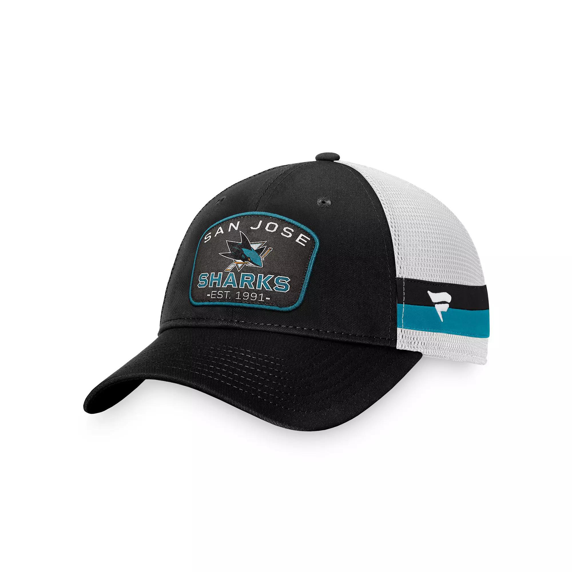 Men's Fanatics Branded Black/White San Jose Sharks Fundamental Striped Trucker Adjustable Hat, Sks Black Product Image